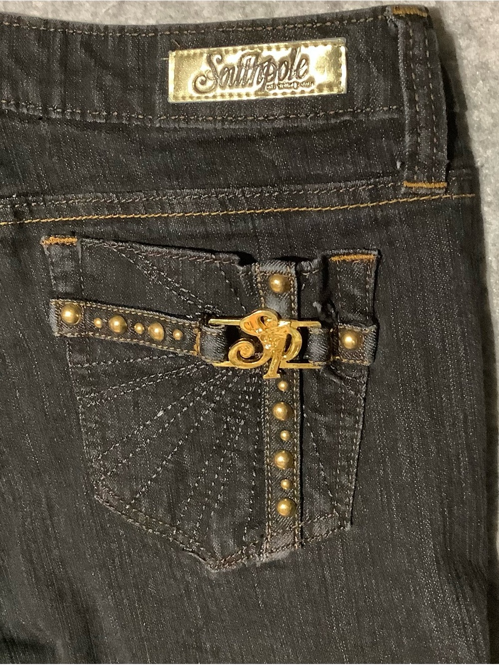 VTG SouthPole Black Skater Cropped Jeans with Gold Studs & Embellishment 13